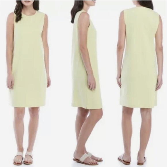 Eileen Fisher Cotton Stretch Jersey Tank Dress - Lemon Ice Green - Size Medium - Picture 2 of 9
